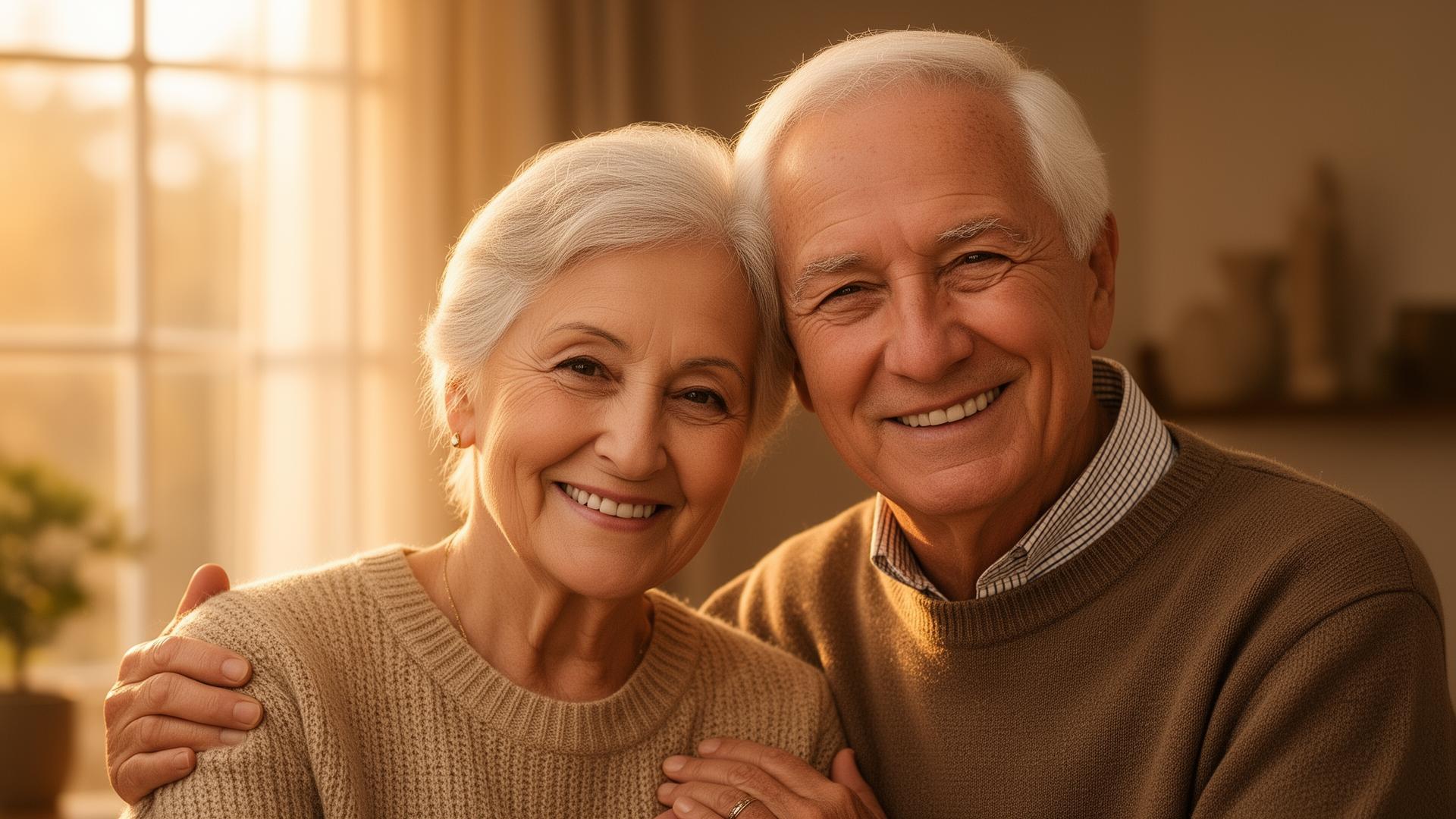 Senior couple smiling together, protected by final expense insurance